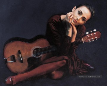 Femme à la guitare chinoise Chen Yifei Peinture à l'huile